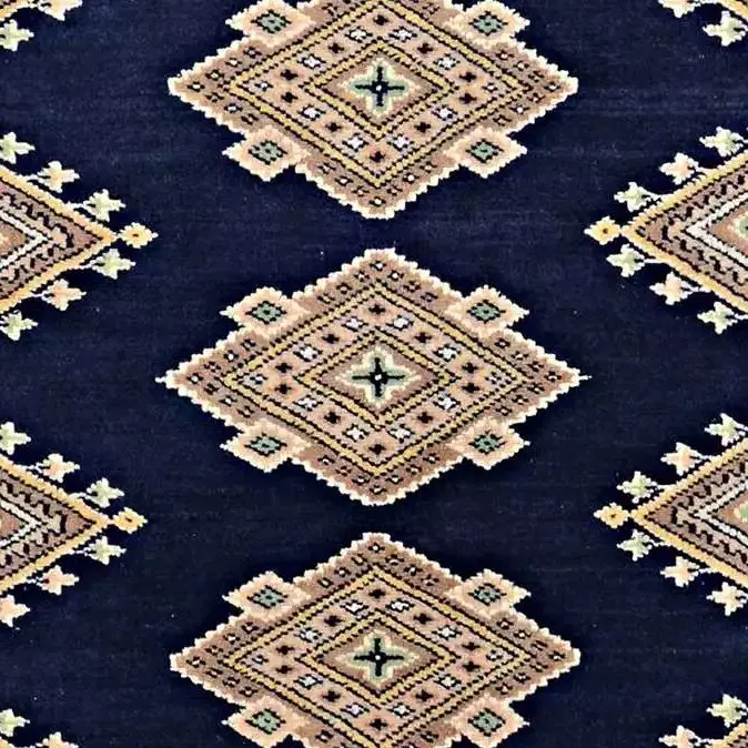 Kashmiri Rug - 115 x 76, blue tribal kashmiri rug, close-up detail 2