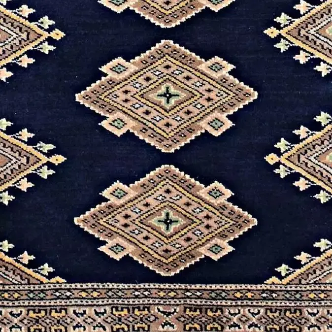 Kashmiri Rug - 115 x 76, blue tribal kashmiri rug, close-up detail 3