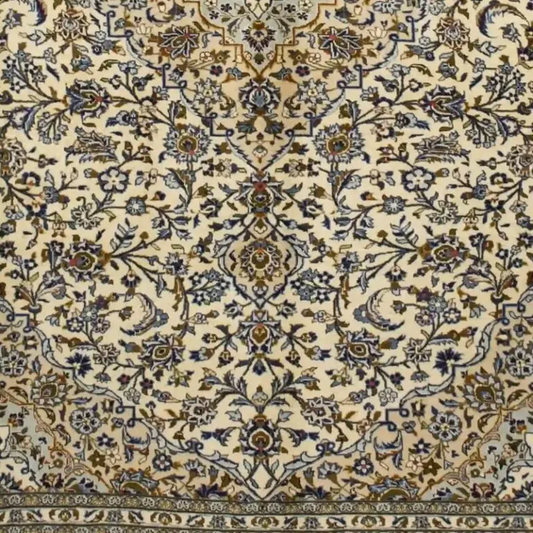 Bone White Kashan Lamb Handspun Wool Rug, Double Hand Knotted, Veg Dye, Iran (393 x 292)cm, bone white kashan rug, close-up detail 3