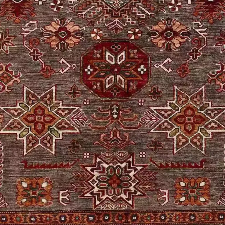 Super Kazak Rug 207 x 156, brown sarasar kazak rug, close-up detail 3