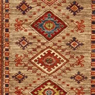 Camel Super Kazak Runner, Double hand Knotted Fine Lamb Wool, Veg Dye, Afghan (394 x 104)cm, camel super kazak runner, close-up detail 3