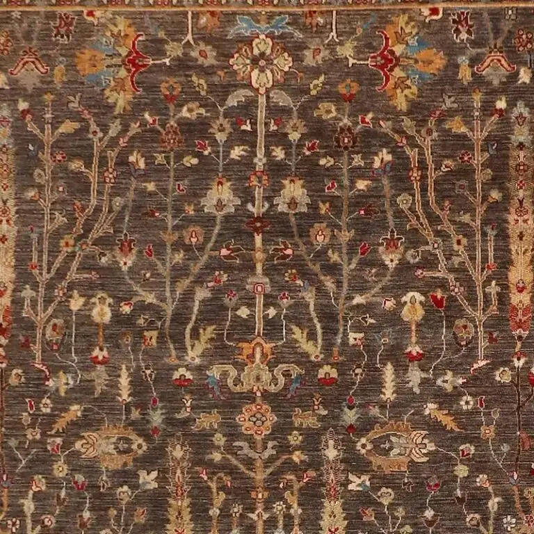 Cedar Brown Pine Tree Designer Rug Rug, Double hand Knotted, Fine Handspun NZ Wool, Veg Dye, Afghan(413 x 303)cm, cedar brown pine tree rug, close-up detail 1