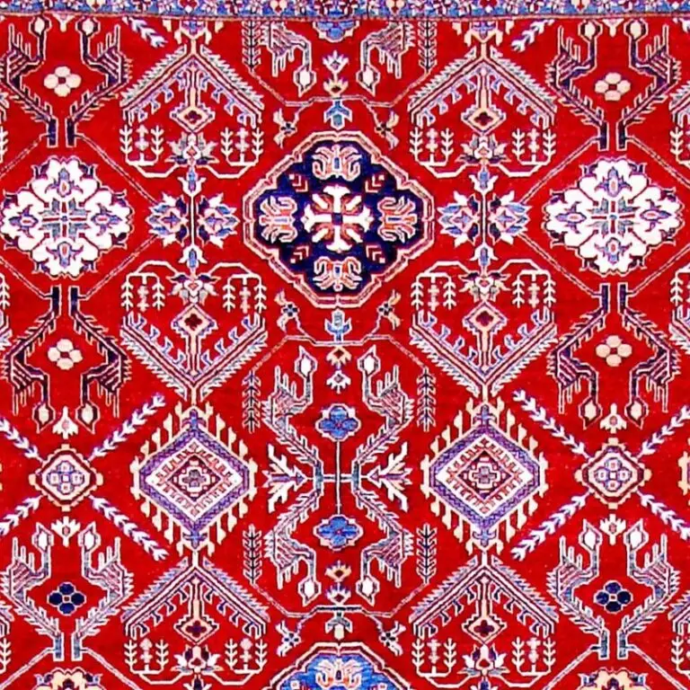 Super Fine shirvan Rug Cherry Red Double hand Knotted Veg Dye Afghan(345 x 271)cm, cherry red shirvan rug, close-up detail 1