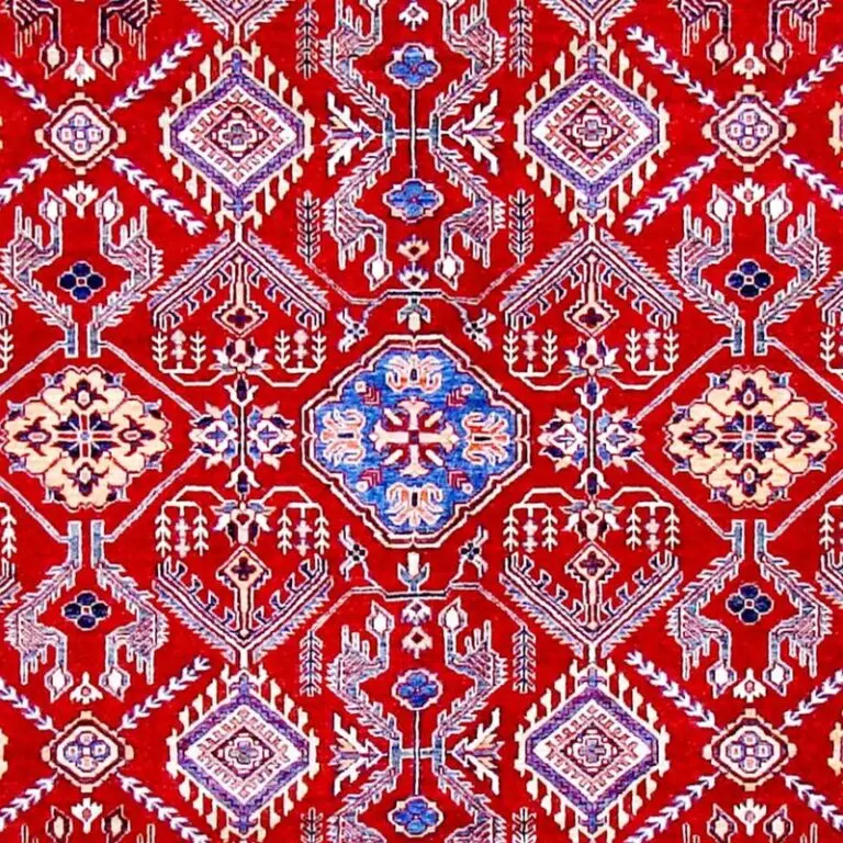 Super Fine shirvan Rug Cherry Red Double hand Knotted Veg Dye Afghan(345 x 271)cm, cherry red shirvan rug, close-up detail 2
