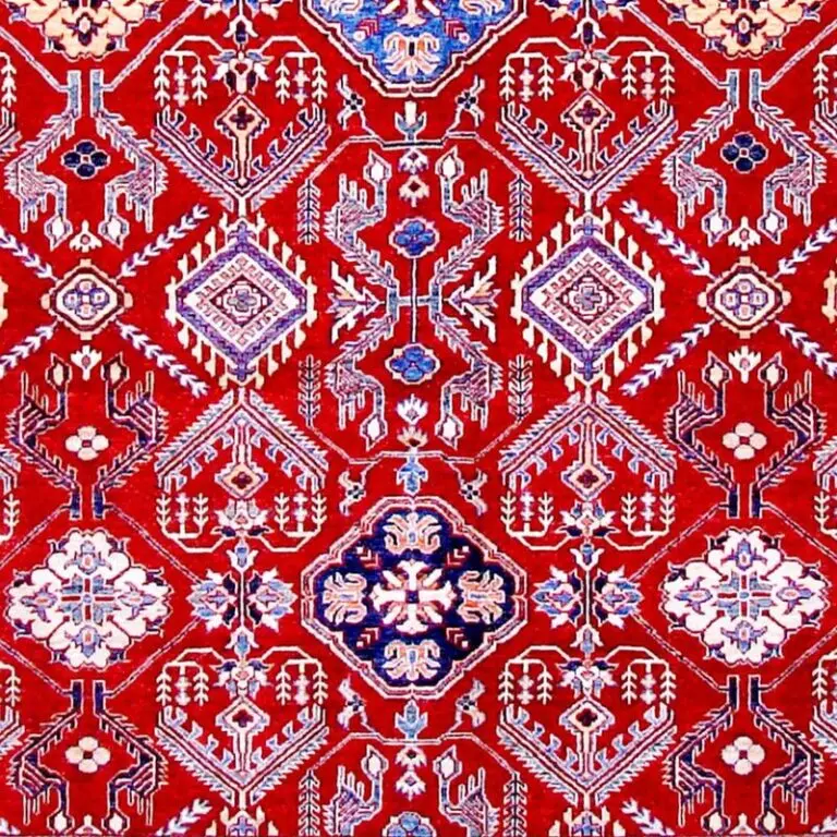 Super Fine shirvan Rug Cherry Red Double hand Knotted Veg Dye Afghan(345 x 271)cm, cherry red shirvan rug, close-up detail 3