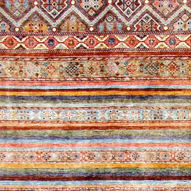 Colourful Khorjin Designer Rug, Double Hand Knotted, Fine NZ Wool Veg Dye Afghan(291 x 205)cm, colourful khorjin rug, close-up detail 1