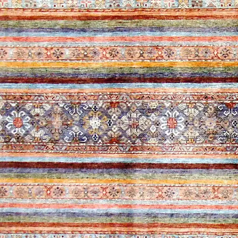 Colourful Khorjin Designer Rug, Double Hand Knotted, Fine NZ Wool Veg Dye Afghan(291 x 205)cm, colourful khorjin rug, close-up detail 2
