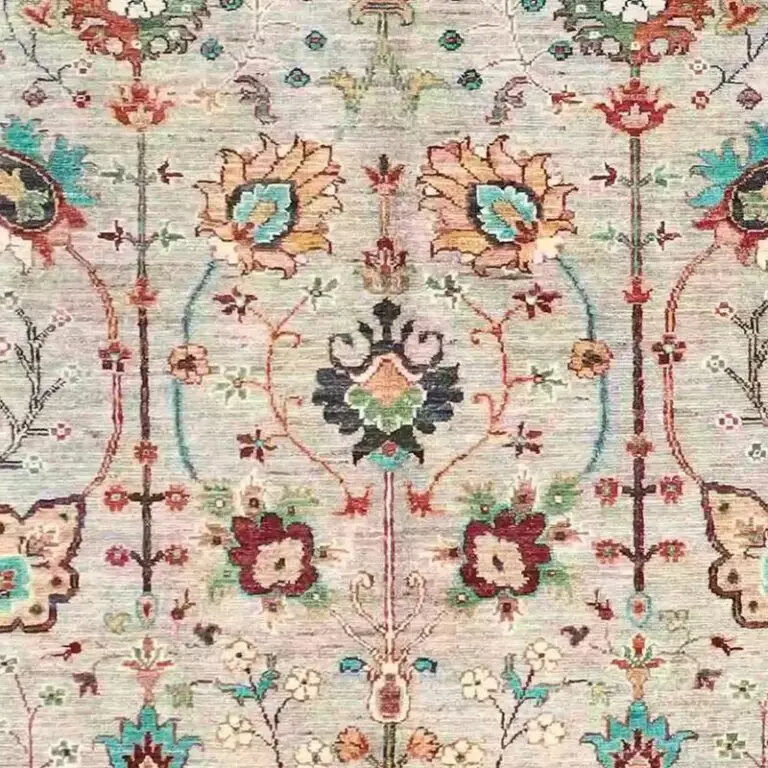 Suzani Rug - 265 x 170, cream afghan suzani rug, close-up detail 2