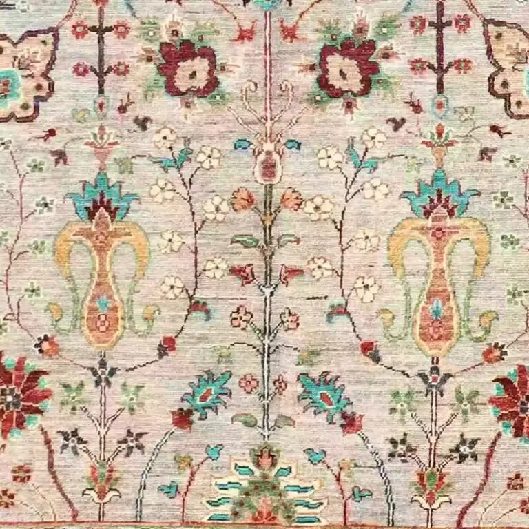Suzani Rug - 265 x 170, cream afghan suzani rug, close-up detail 3