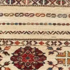 Cream Khorjin Runner Hand Knotted, NZ Handspun Wool, Veg Dye, Afghan (413 x 73)cm, cream khorjin runner, close-up detail 3