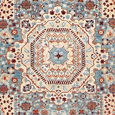 Super Fine Quality Mamluk Double hand Knotted Rug Veg Dye Afghan (363 x 273)cm, cream mamluk afghan rug, close-up detail 2