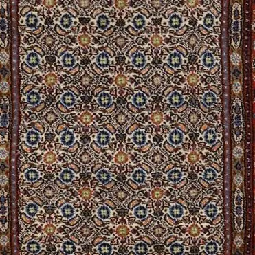 Double Hand Knotted persian Mood Runner Lamb Wool German Dye Iran (290 x 80)cm, cream mood persian runner, close-up detail 2