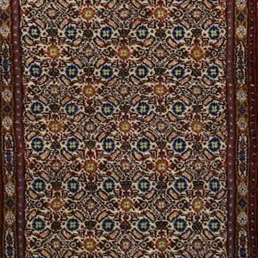 Double Hand Knotted persian Mood Runner Lamb Wool German Dye Iran (290 x 80)cm, cream mood persian runner, close-up detail 3