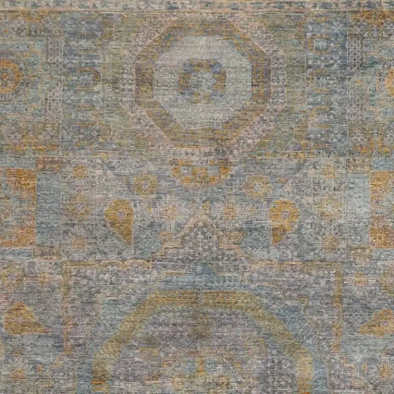Vintage Look Mamluk Double hand Knotted Fine Lamb Wool Veg Dye (310 x 235)cm, cream vintage mamluk rug, close-up detail 1