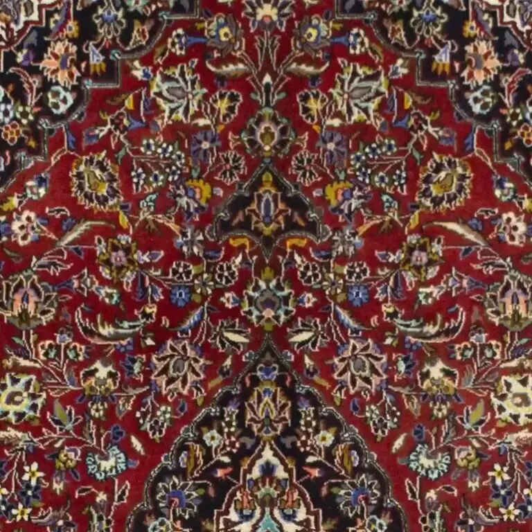 Dark Red Kashan Super Fine Lamb Handspun Wool &silk Rug, Double hand Knotted, Veg Dye, Iran(222 x 145_, dark red kashan rug, close-up detail 1