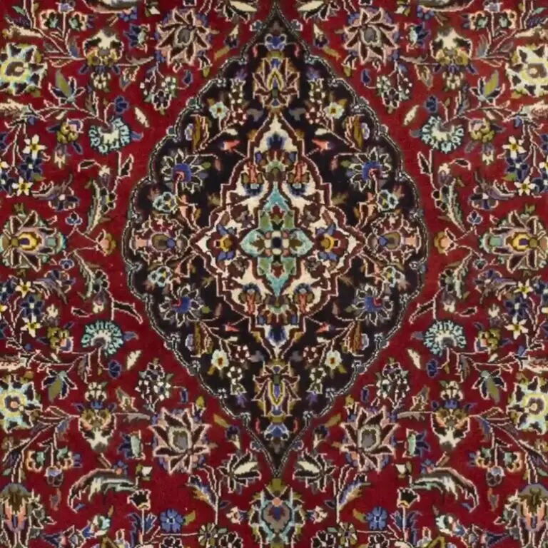Dark Red Kashan Super Fine Lamb Handspun Wool &silk Rug, Double hand Knotted, Veg Dye, Iran(222 x 145_, dark red kashan rug, close-up detail 2