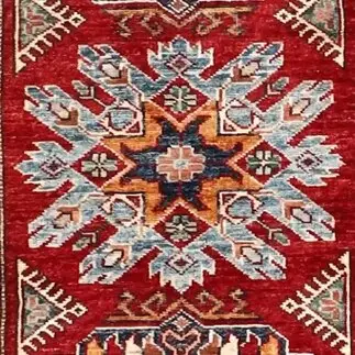 Deep Red Super Fine Shirvan Runner, Double Hand Knotted, NZ Handspun Wool, Veg Dye, Afghan(305 x 86)cm, deep red shirvan runner, close-up detail 2