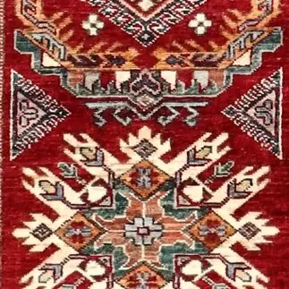 Deep Red Super Fine Shirvan Runner, Double Hand Knotted, NZ Handspun Wool, Veg Dye, Afghan(305 x 86)cm, deep red shirvan runner, close-up detail 3