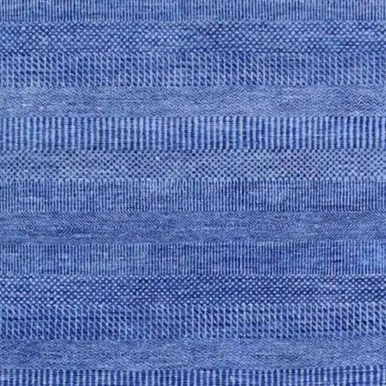 Electric Blue Grass Double hand Knotted Rug NZ Wool Veg Dye India(278 x 184)cm, electric blue grass rug, close-up detail 3