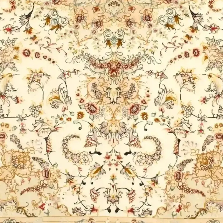 Floral Apricot 50Raj Tabriz, Double hand Knotted, Super Fine Handspun lamb Wool, Iran(293 x 204)cm, floral apricot tabriz rug, close-up detail 3