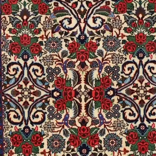 Flower Bijar Runner Double Hand Knotted Rug Lamb Wool Veg Dye Iran (408 x 93)cm, floral bijar persian runner, close-up detail 1