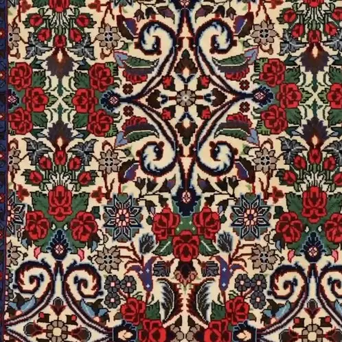 Flower Bijar Runner Double Hand Knotted Rug Lamb Wool Veg Dye Iran (408 x 93)cm, floral bijar persian runner, close-up detail 2
