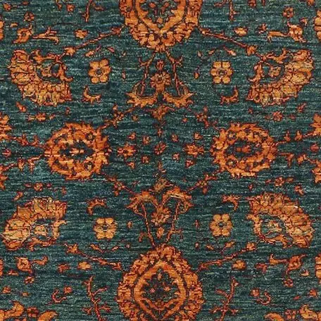 Forest Green Sultani Designer Rug, Double hand Knotted, NZ Wool, Afghan (199 x 149), forest green sultani rug, close-up detail 2