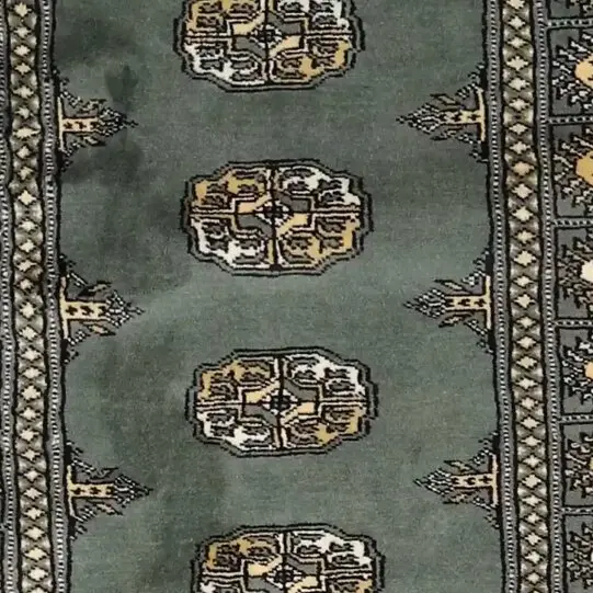 Trible Green Bokhara Runner NZ Handspun Wool &silk (196 x 82)cm, green bokhara tribal runner, close-up detail 1