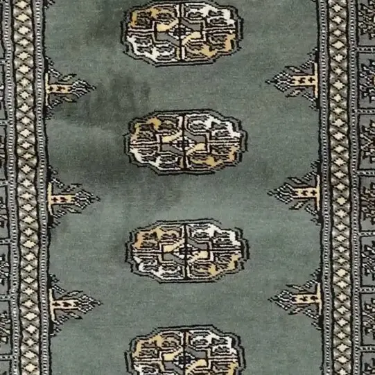 Trible Green Bokhara Runner NZ Handspun Wool &silk (196 x 82)cm, green bokhara tribal runner, close-up detail 2