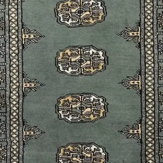 Trible Green Bokhara Runner NZ Handspun Wool &silk (196 x 82)cm, green bokhara tribal runner, close-up detail 3