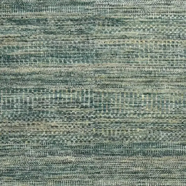 Green Contemporary Designer Rug, Double Hand Knotted, NZ Handspun Wool, German Dye, Agra (293 x 272)cm, green contemporary wool rug, close-up detail 1