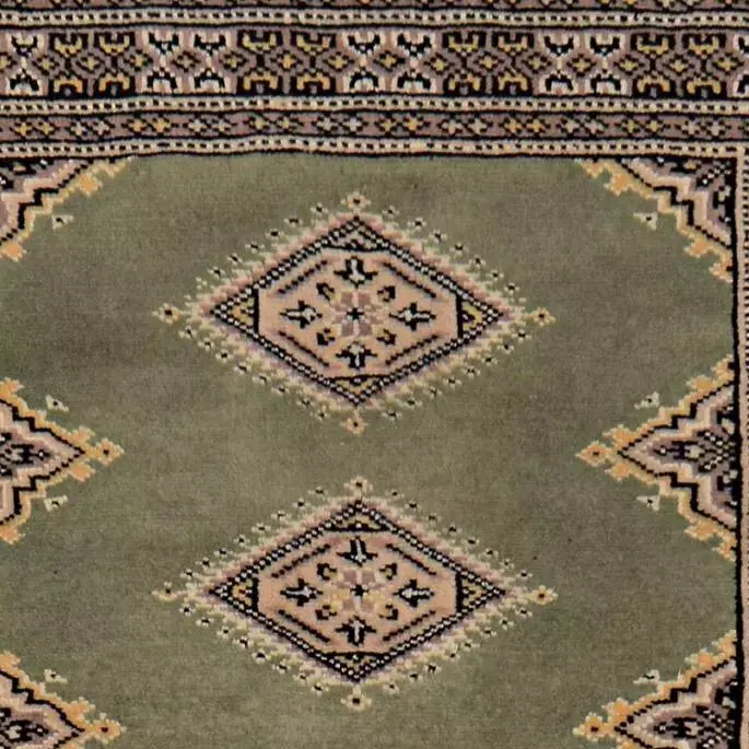 Kashmiri Green Rug - 120 x 76, green kashmiri rug, close-up detail 1