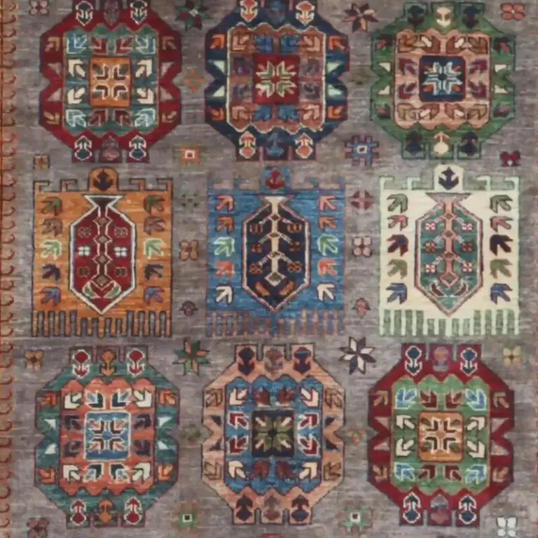 Waziri Designer Rug Double hand Knotted lamb wool german Dye Afghan (247 x 179)cm, green waziri afghan rug, close-up detail 1