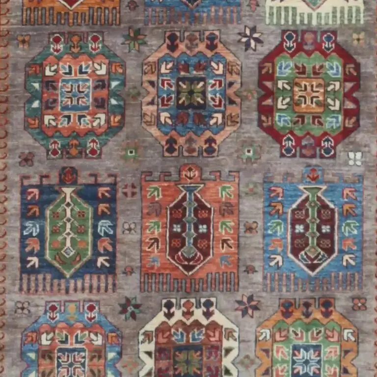 Waziri Designer Rug Double hand Knotted lamb wool german Dye Afghan (247 x 179)cm, green waziri afghan rug, close-up detail 2