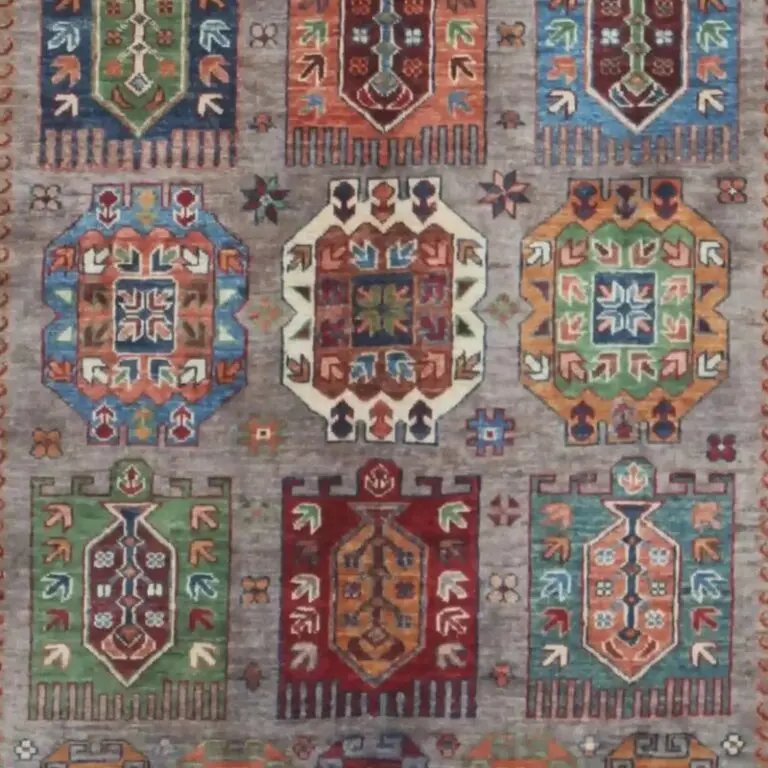 Waziri Designer Rug Double hand Knotted lamb wool german Dye Afghan (247 x 179)cm, green waziri afghan rug, close-up detail 3