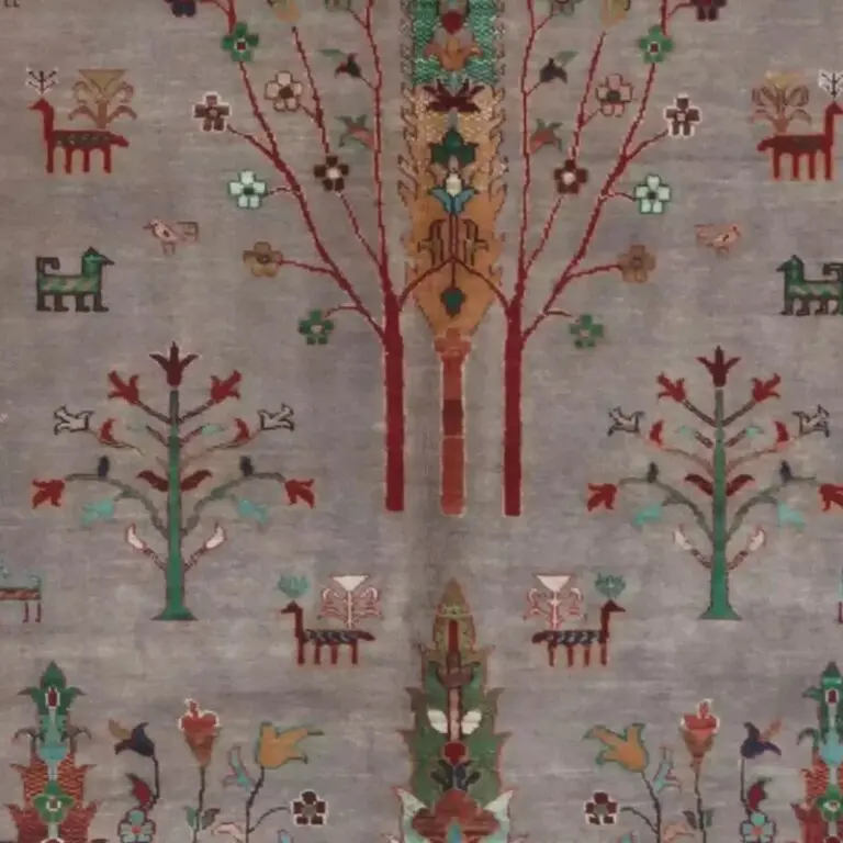 Derakhti Rug - 241 x 177, grey derakhti afghan rug, close-up detail 1