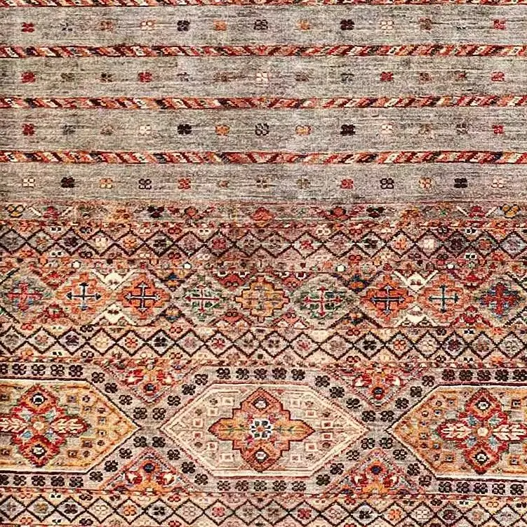 Khorjin Rug 236 x 170, grey geometric khorjin rug, close-up detail 3