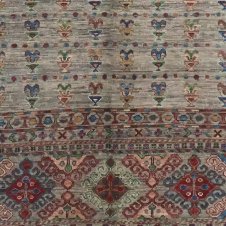 Khorjin Rug 204 x 155, grey khorjin rug, close-up detail 3