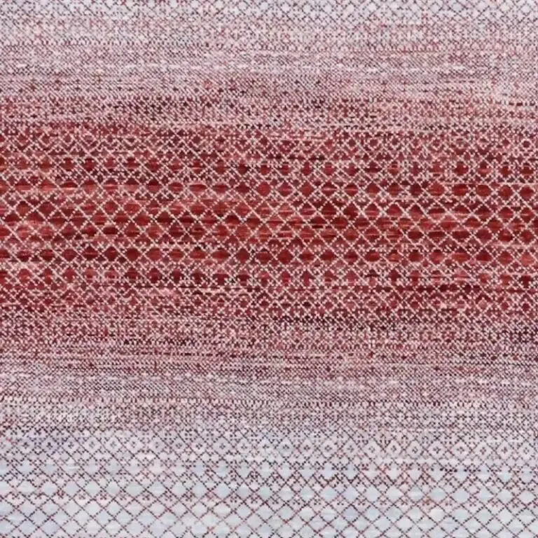 Contemporary Designer Rug Double Hand Knotted NZ Wool Veg Dye Agra (306 x 245) cm, grey red contemporary rug, close-up detail 1