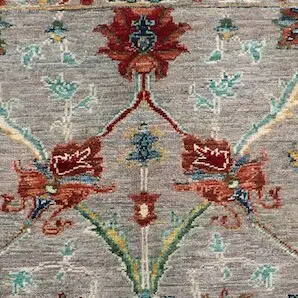Sultani in Cloud Grey Double hand Knotted NZ Wool Rug Afghan (123 x 81)cm, grey sultani afghan rug, close-up detail 1