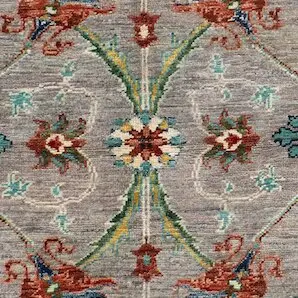 Sultani in Cloud Grey Double hand Knotted NZ Wool Rug Afghan (123 x 81)cm, grey sultani afghan rug, close-up detail 2