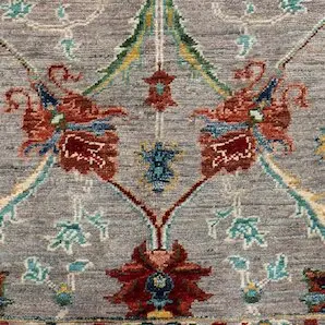 Sultani in Cloud Grey Double hand Knotted NZ Wool Rug Afghan (123 x 81)cm, grey sultani afghan rug, close-up detail 3