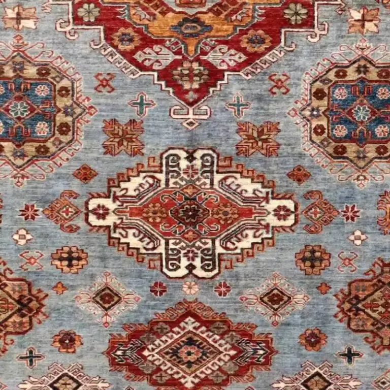 Super Kazak Rug - 282 x 201, grey super kazak rug, close-up detail 3