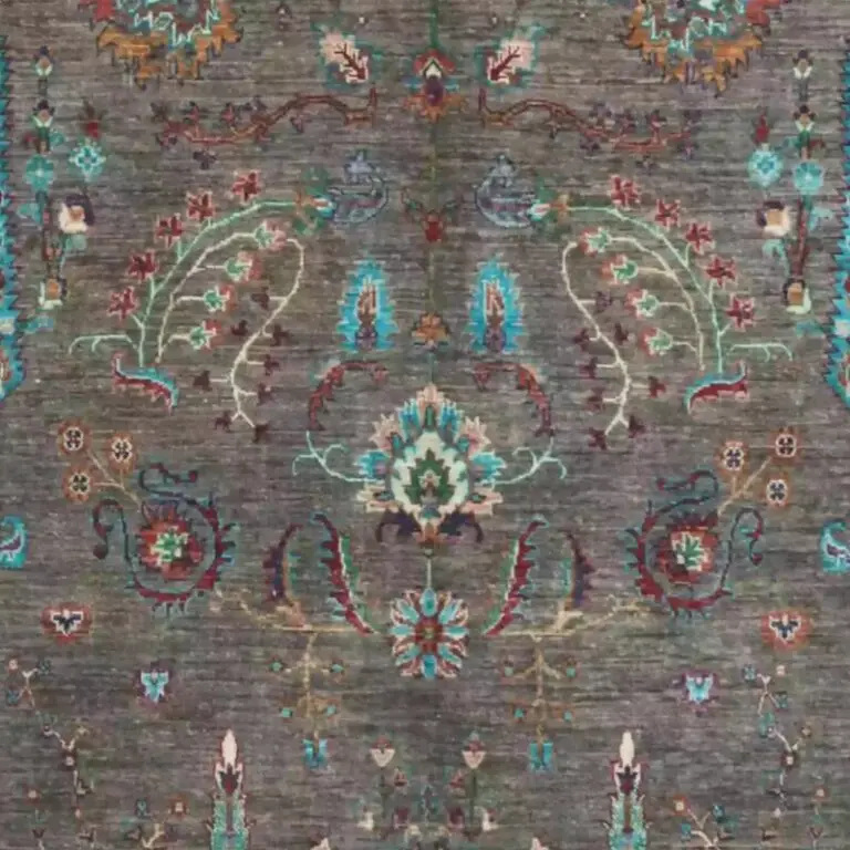 Susani Rug - 298 x 249, grey suzani afghan rug, close-up detail 2