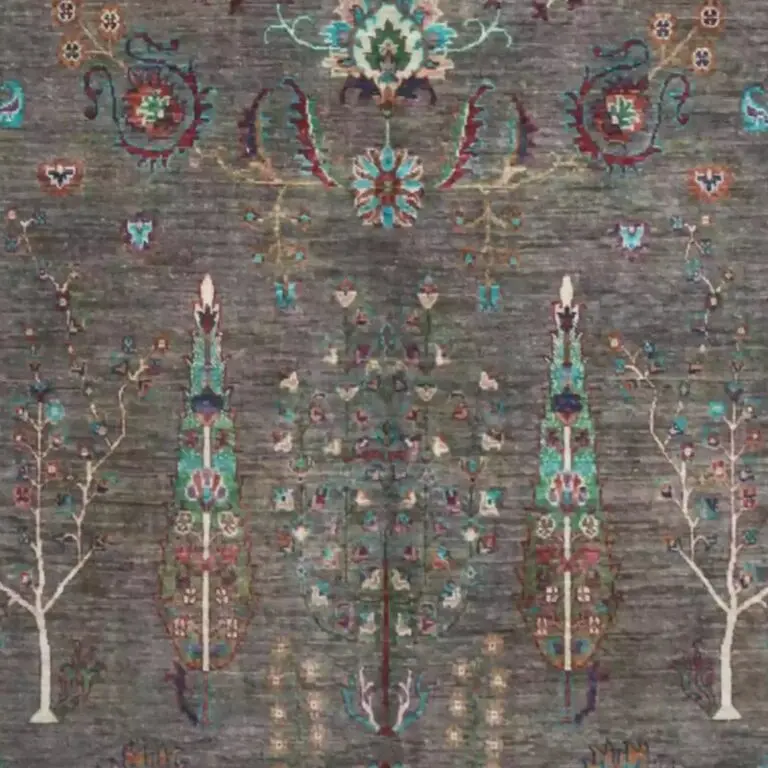 Susani Rug - 298 x 249, grey suzani afghan rug, close-up detail 3