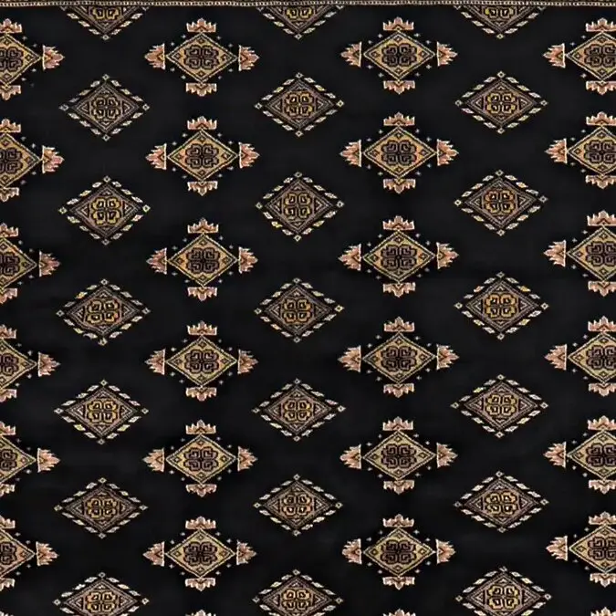 Jet Black Jaldar rug, Hand Knotted, Handsoan NZ Wool & silk, Veg Dye, Lahore (297 x 215)cm, jet black jaldar rug, close-up detail 1