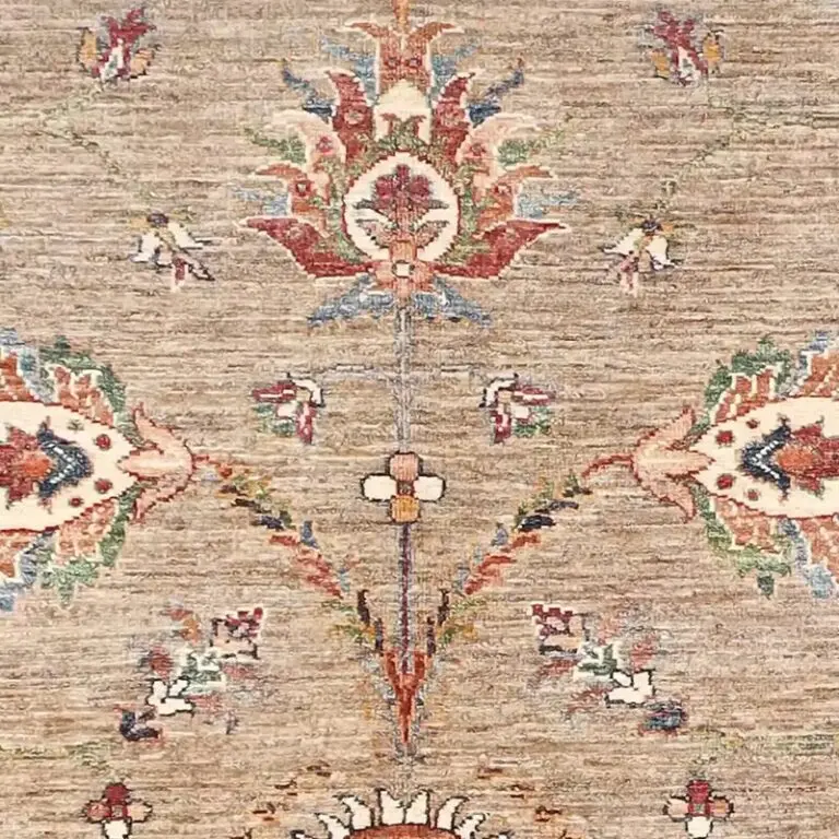 Khaki Sultani Designer Rug, Double Hand Knotted, Veg Dye, Afghan (179 x 120)cm, khaki sultani afghan rug, close-up detail 1