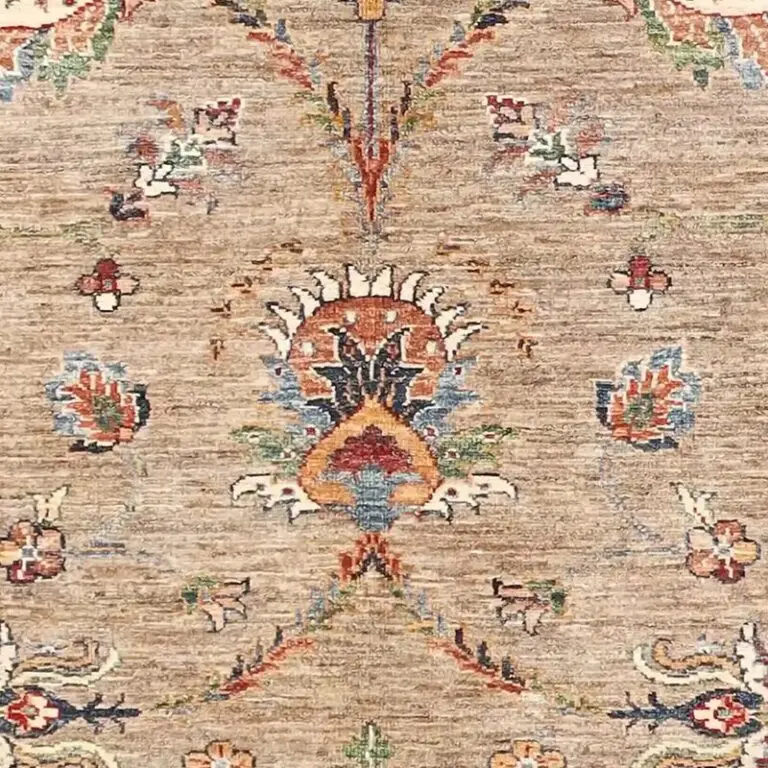 Khaki Sultani Designer Rug, Double Hand Knotted, Veg Dye, Afghan (179 x 120)cm, khaki sultani afghan rug, close-up detail 2