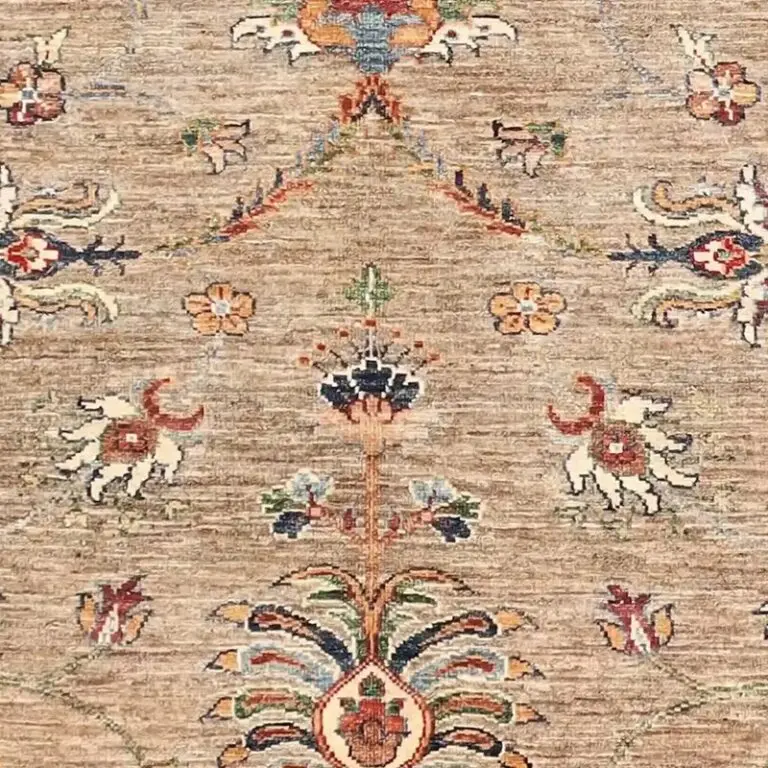 Khaki Sultani Designer Rug, Double Hand Knotted, Veg Dye, Afghan (179 x 120)cm, khaki sultani afghan rug, close-up detail 3