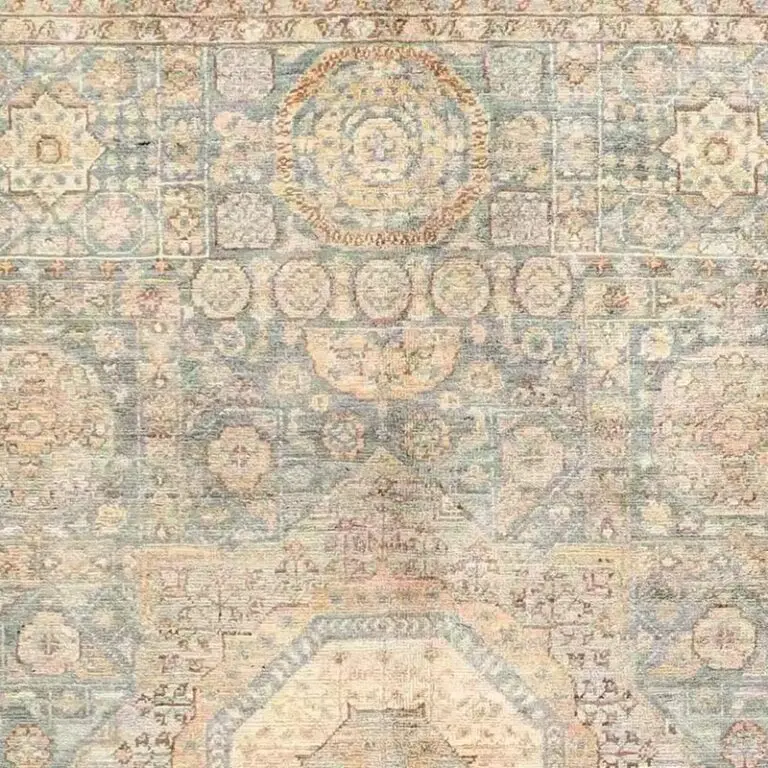 Mamluk Rug 196 x 151, light blue afghan mamluk rug, close-up detail 1
